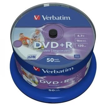 DVD-R диск Verbatim 4.7Gb 16x Verbatim Wide Inkjet Printable 50 шт. CakeBox 043512