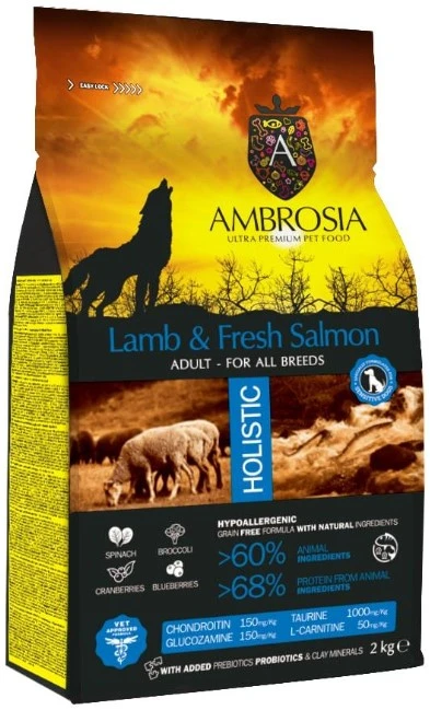 Сухой корм для собак Ambrosia Adult All Breeds Lamb & Fresh Salmon (для всех пород с ягненком и лососем) 2 кг