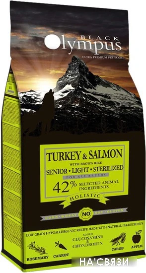 Сухой корм для собак Black Olympus Senior Light Sterilised Turkey & Salmon (для всех пожилых стерилизованных пород с индейкой и лососем) 12 кг