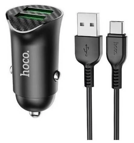 Автомобильное зарядное устройство Hoco Z39 USB с кабелем Type-C (черный)