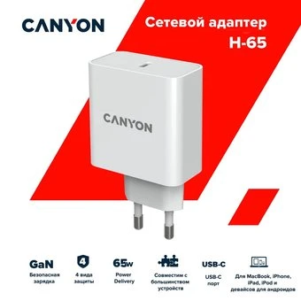 Сетевое зарядное Canyon CND-CHA65W01