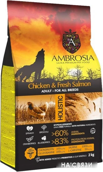 Сухой корм для собак Ambrosia Adult All Breeds Chicken & Fresh Salmon (для всех пород с курицей и рыбой) 2 кг