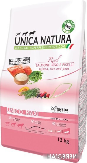 

Сухой корм для собак Unica Natura Unico Maxi с лососем, рисом и горохом 12 кг