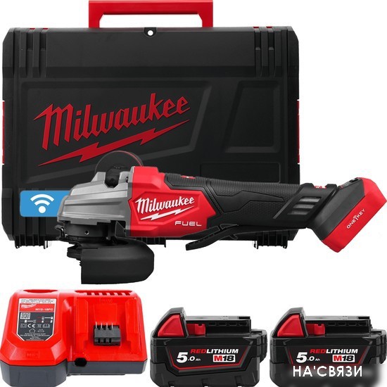 

Угловая шлифмашина Milwaukee M18 Fuel One-Key M18FSAGSVO125X-502X 4933493553 (с 2-мя АКБ 5 Ач, кейс)