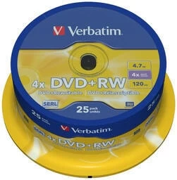 DVD+RW диск Verbatim 4.7Gb 4x Verbatim DLP Silver по 25 шт. CakeBox 043489