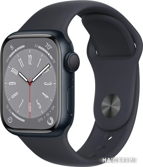 Умные часы Apple Watch Series 8 41 мм (алюминиевый корпус, полуночный/полуночный, спортивный силиконовый ремешок S/M) в интернет-магазине НА'СВЯЗИ