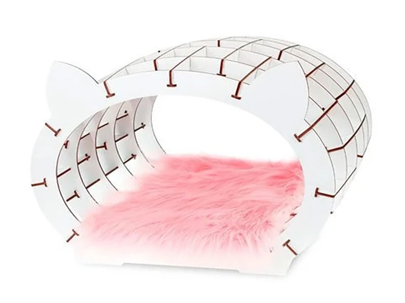 Сборная модель EWA «Кошкин дом» белый каркас — розовый мех