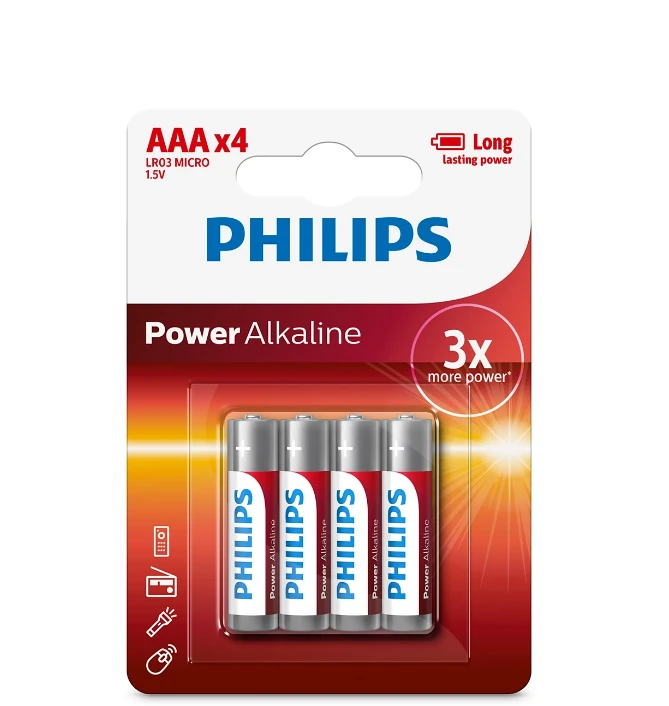 Элемент питания Philips Power Alkaline AAA 4шт. LR03P4B/97 blister