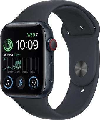 Умные часы Apple Watch SE 2 44 мм (алюминиевый корпус, полуночный/полуночный, спортивный силиконовый ремешок)