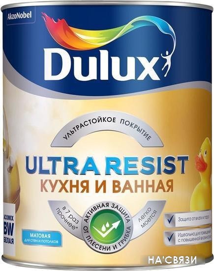 

Краска Dulux Ultra Resist Для кухни и ванной BW 1 л (белый матовый)