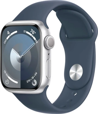 Умные часы Apple Watch Series 9 41 мм (алюминиевый корпус, серебристый/грозовой синий, спортивный силиконовый ремешок S/M) в интернет-магазине НА'СВЯЗИ