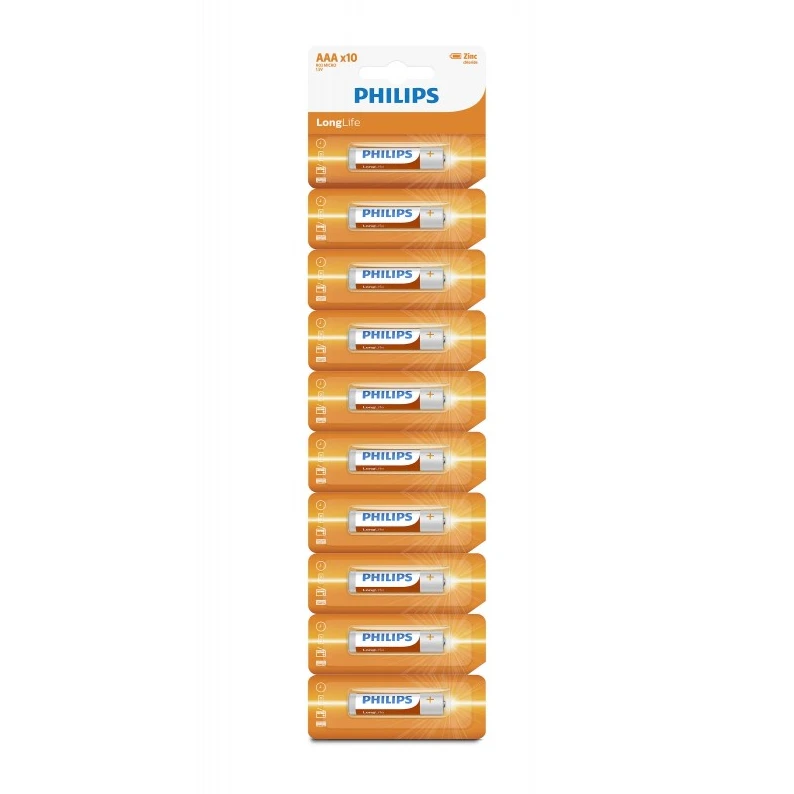 Элемент питания Philips Longlife Zinc AAA 10шт. R03L10S/97 single blister with tear card