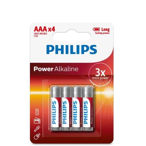 Элемент питания Philips Power Alkaline AAA 4шт. LR03P4B/97 blister