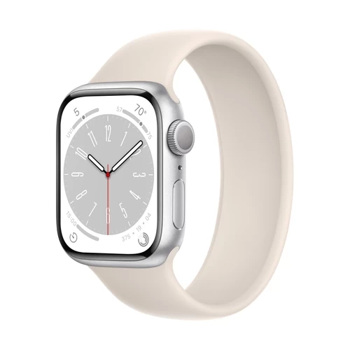 Умные часы Apple Watch Series 8 41 мм (алюминиевый корпус, серебристый/звездный свет, силиконовый ремешок)