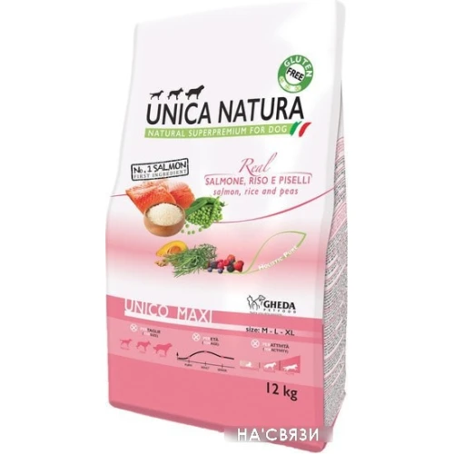 Сухой корм для собак Unica Natura Unico Maxi с лососем, рисом и горохом 12 кг