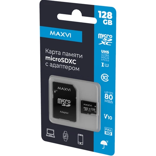 Карта памяти Maxvi microSDHC 128GB Class 10 UHS-I (1) MSD128GBC10V10