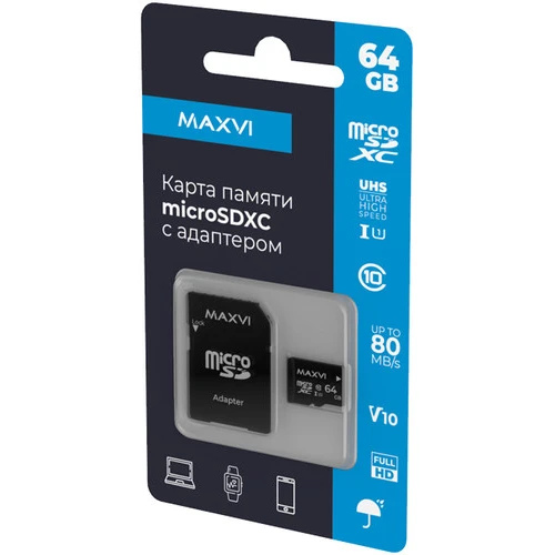 Карта памяти Maxvi microSDHC 64GB Class 10 UHS-I (1) MSD64GBC10V10