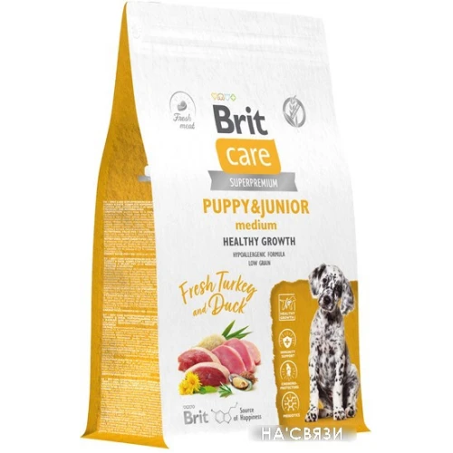 Сухой корм для собак Brit Dog Puppy&Junior Medium Healthy Growth с индейкой и уткой 3 кг