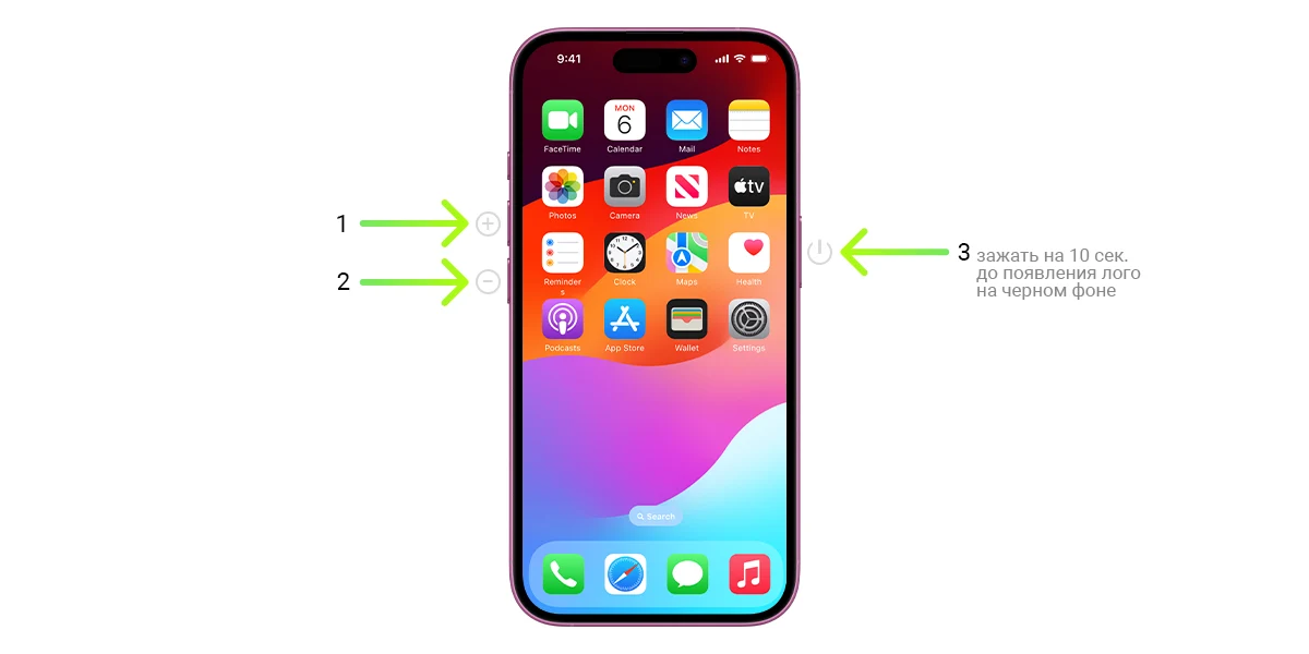 iPhone 16 принудительная перезагрузка hard reboot